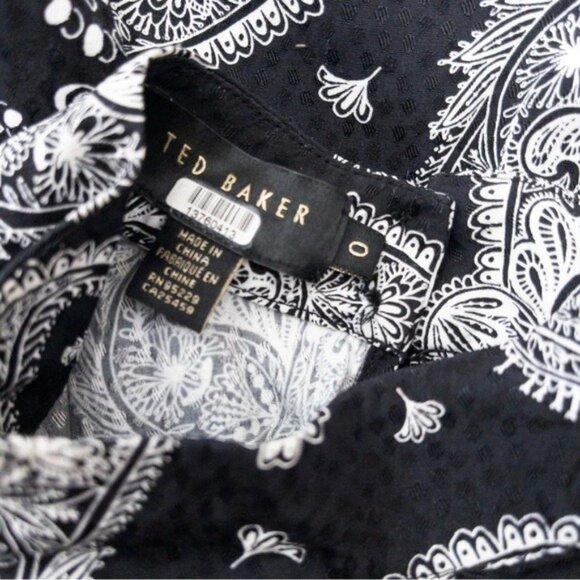 Ted Baker Tiasey Paisley Ruffle Blouse Top 0 Black High Neck Waterfall Frill - Picture 4 of 13